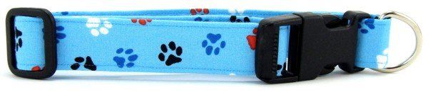 Aqua Red, White & Blue Paws Dog Collar (size: X-Small)