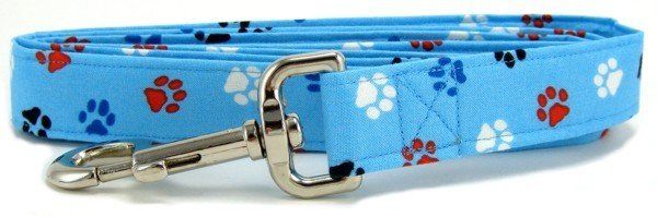 Aqua Red, White & Blue Paws Dog Leash (size: X-Small)