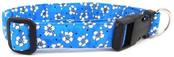 Blue Hawaiian Flowers Dog Collar (size: X-Small)