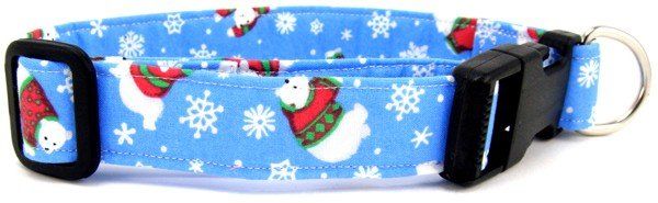 Polar Bears on Blue Dog Collar (size: small)