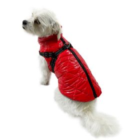 Water Resistant Puffy Vest with Built-In Harness (Color: Red, size: medium)