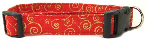 Red Gold Metallic Scrolls Dog Collar (size: X-Small)