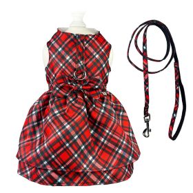 Red Plaid Harness Dress with Matching Leash (size: medium)