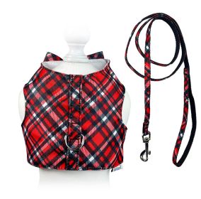 Red Plaid Harness Vest with Matching Leash (size: medium)