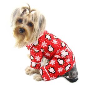 Penguins & Snowflake Flannel PJ with 2 Pockets (Color: Red, size: medium)