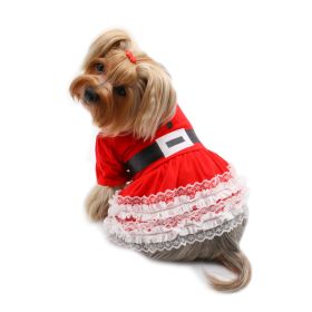 Lace Ruffles Puffy Sleeves Christmas Dress (size: medium)