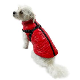 Water Resistant Puffy Vest with Built-In Harness (Color: Red, size: medium)
