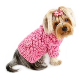 Pink Bobble Stitch Turtleneck Hand Knitted Sweater (size: medium)