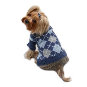 Argyle Turtleneck Sweater (Color: Navy/Grey/Light Blue, size: medium)