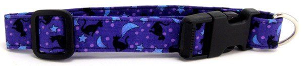 Purple Cats & Stars Dog Collar (size: X-Small)