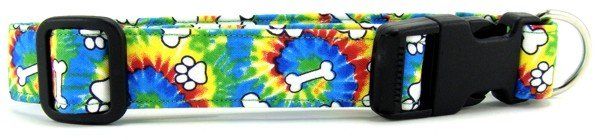Rainbow Tie Dye Bones & Paws Dog Collar (size: X-Small)