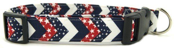 Red White & Blue Chevrons Dog Collar (size: X-Small)