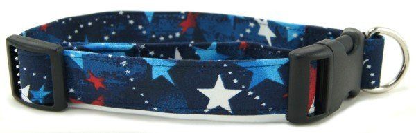 Red White & Blue Shooting Stars Dog Collar (size: X-Small)
