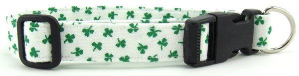 Shiny Shamrocks on White Dog Collar (size: X-Small)